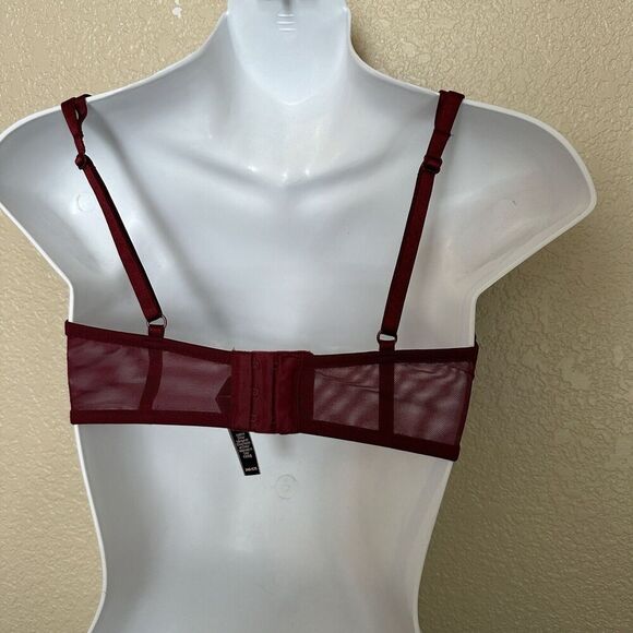 Victoria’s Secret Very Sexy unlined plunge bra burgundy lace Size 34D Dark Red - Picture 3 of 7